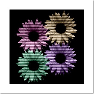 colorful flowers with stripes, nature, petals Posters and Art